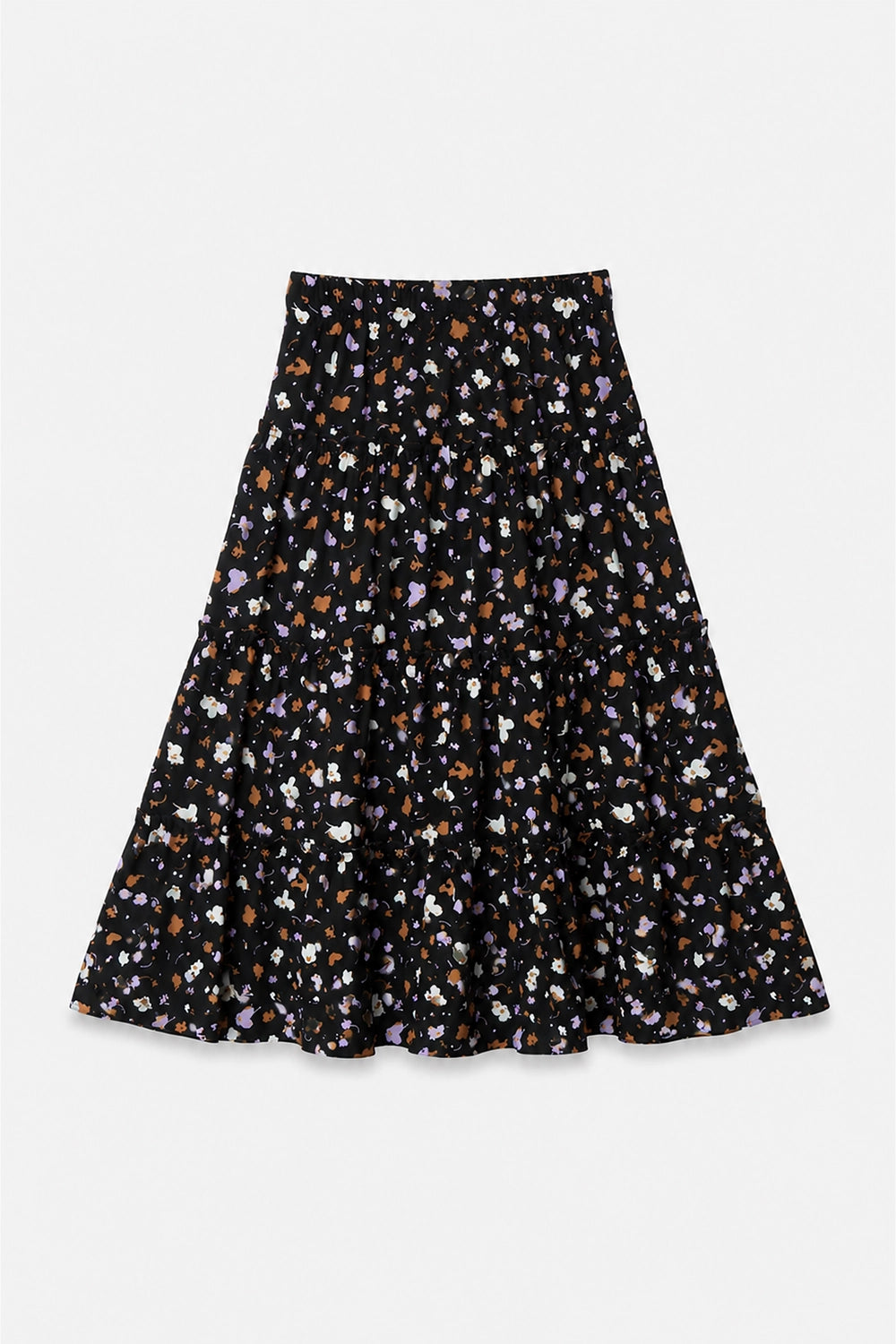 Girls Printed Long Skirt - Black Floral