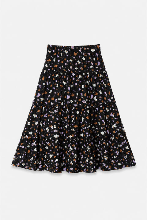 Girls Printed Long Skirt - Black Floral