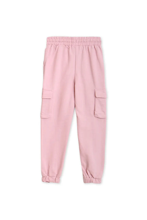 Girls Branded Terry Cargo Trouser - Pink