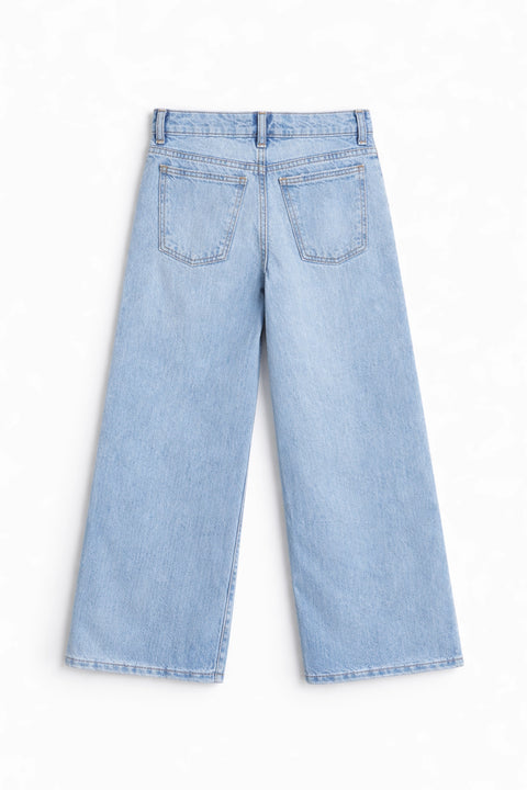 Girls Branded Wide Leg Jeans  - L/Blue