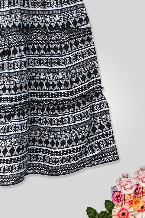 Girls Printed Long Skirt - Black & White