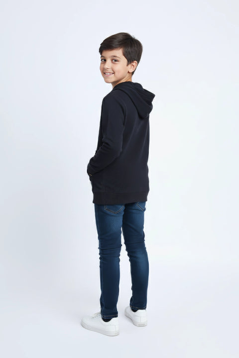 Boys Branded Pullover Hoodie - Navy