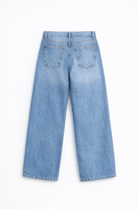 Girls Branded Wide Leg Denim pant - M/Blue