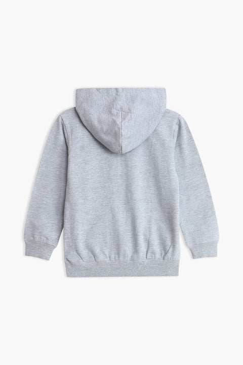 Boys Branded Zipper Hoodie - Heather Grey