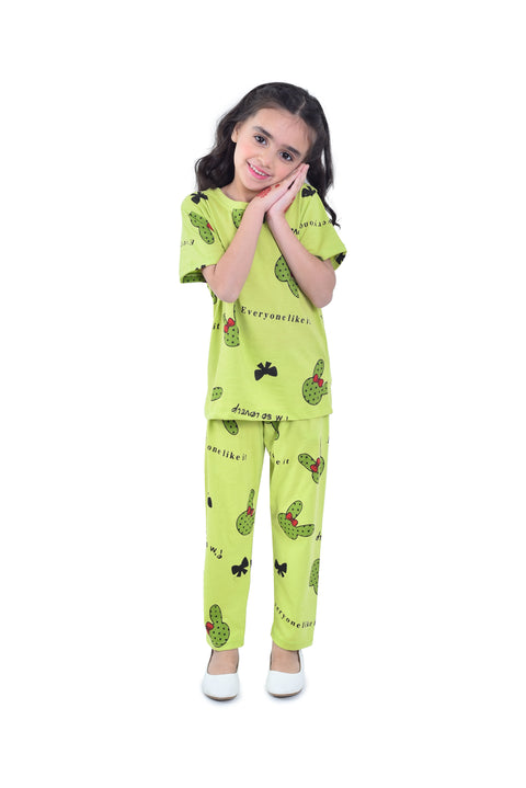 Girls Graphic Loungewear Suit GLSUIT17 - Lime Green