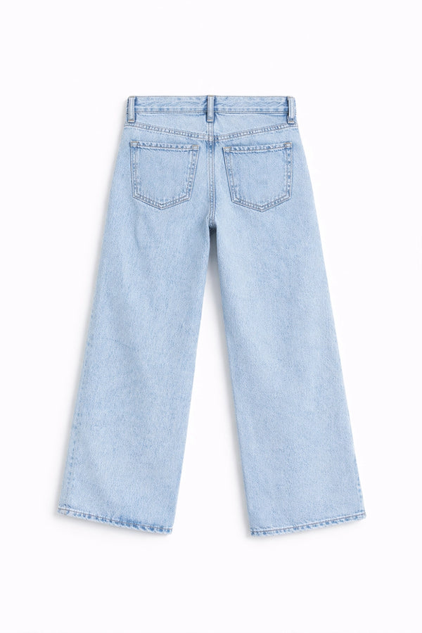 Girls Branded Wide Leg Denim pant - Ice Blue