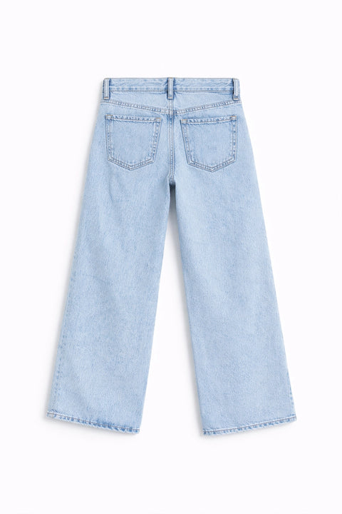 Girls Branded Wide Leg Denim pant - Ice Blue