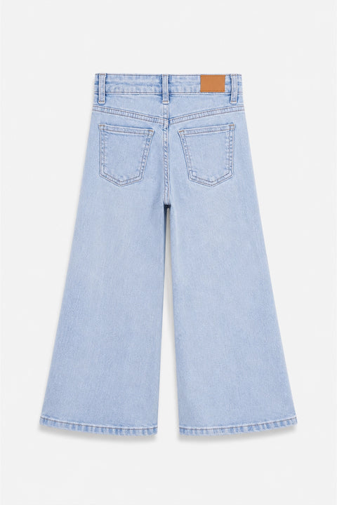 Girls Branded Wide Leg Denim pant - L/Blue