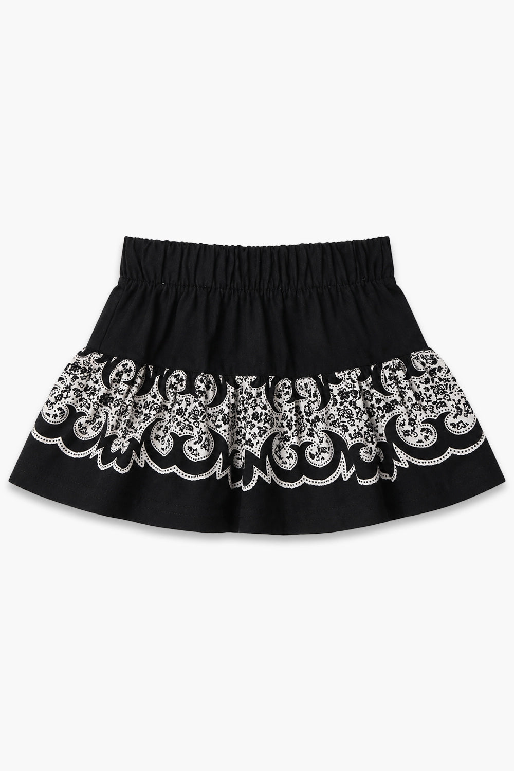 Girls Graphic Linen Mini Skirt - Black