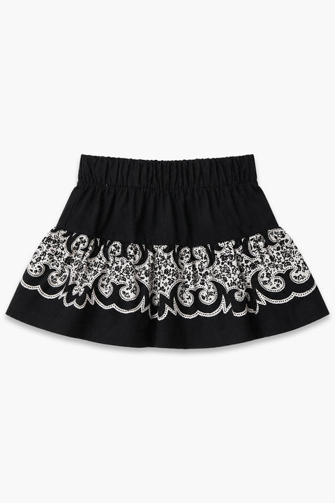 Girls Graphic Linen Mini Skirt - Black