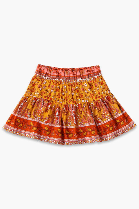 Girls Graphic Linen Mini Skirt - Orange