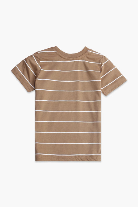 Boys Branded Lining T-Shirt - Brown and White