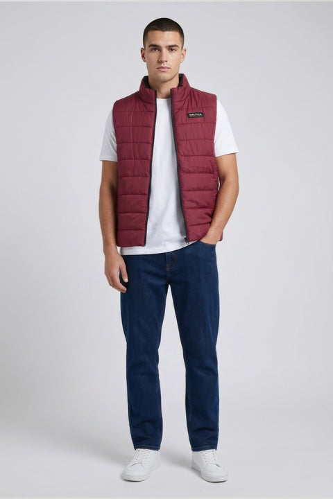 Men Branded Puffer Jacket Sleeveless - Maroon