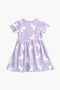 Girls Branded Graphic Frock - Purple