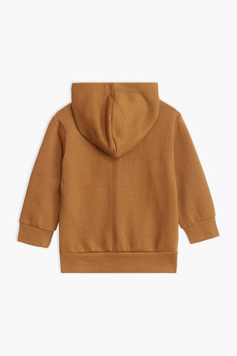 Boys Branded Zipper Hoodie - Caramel