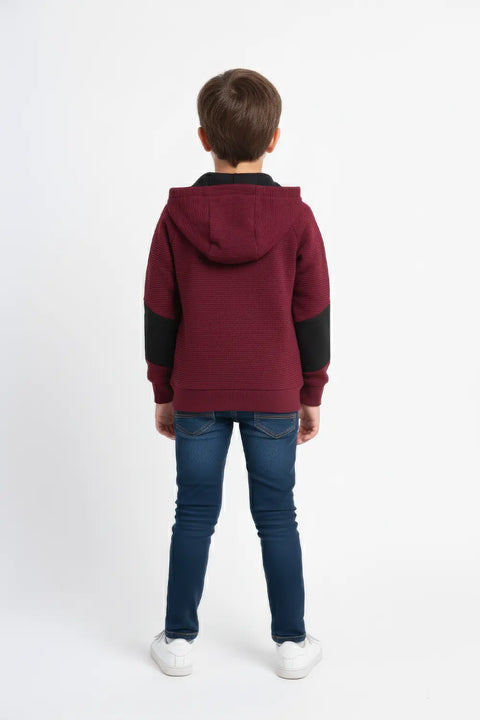 Boys Branded Zipper Hoodie - Maroon