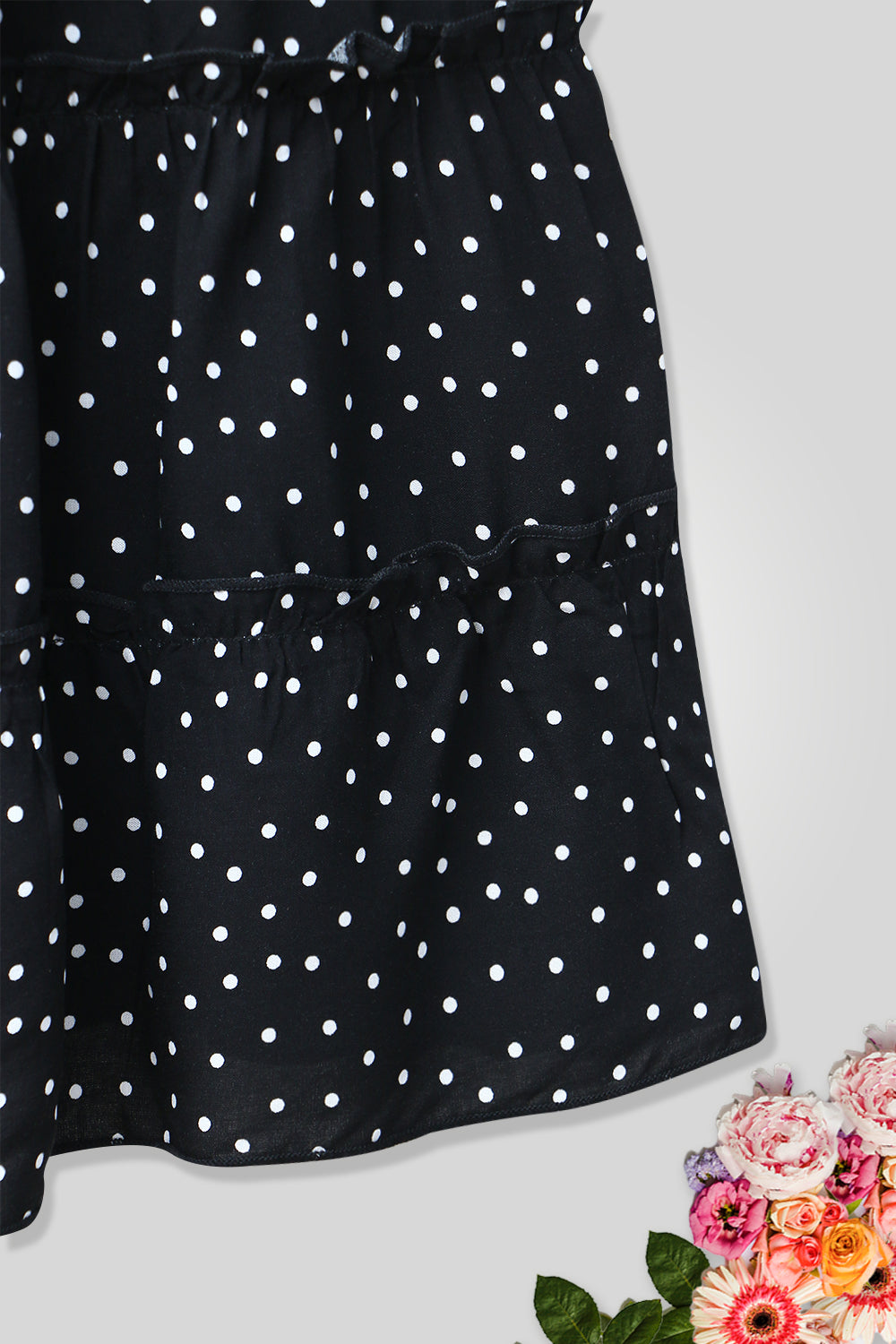 Girls Polka Dots Long Skirt - Black
