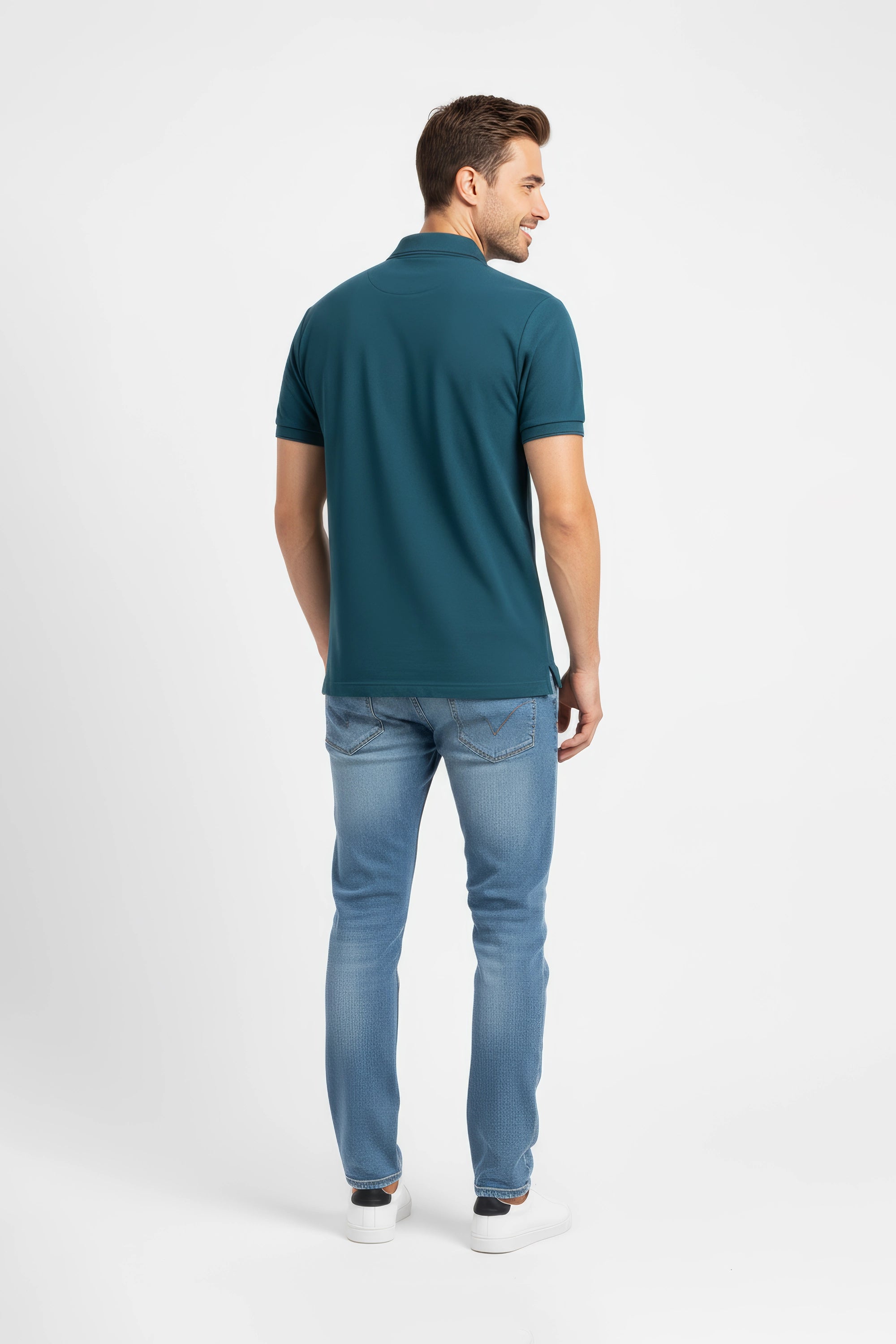 Men Pique Polo - D/green