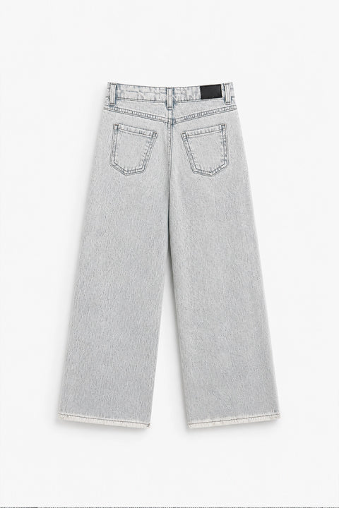 Girls Branded Wide Leg Denim pant - L/Grey