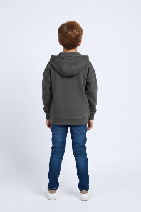 Boys Branded Zipper Hoodie - Olive