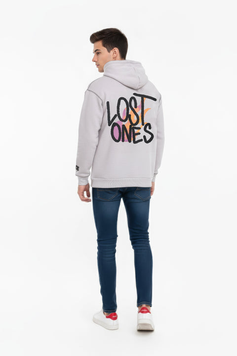 Men Branded Pullover Hoodie - L/Grey