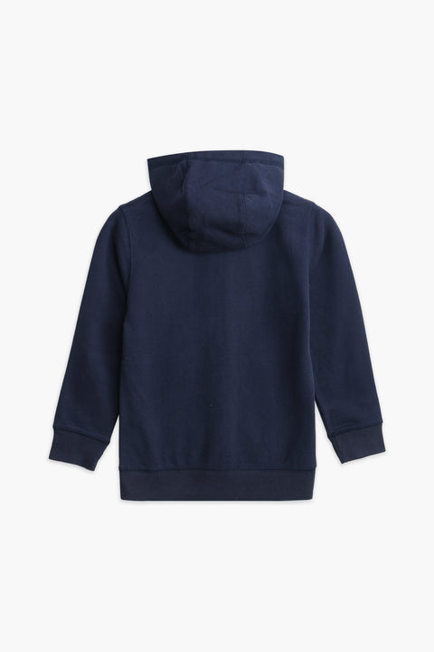 Boys Branded Zipper Hoodie - Navy