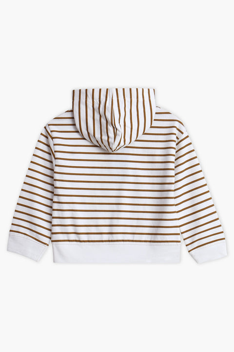 Girls Branded Lining Hoodie Sweatshirt - Brown And White