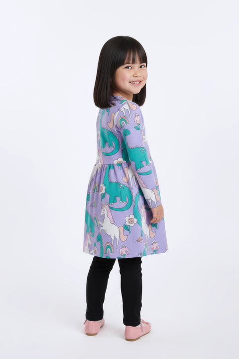 Girl Branded Graphic Frock - L/Purple