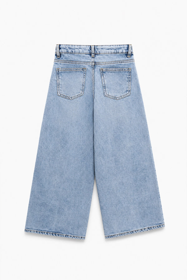 Girls Branded Wide Leg Denim pant - L/Blue
