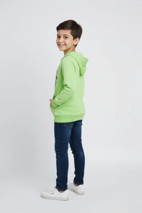 Boys Branded Pullover Hoodie - Neon Green