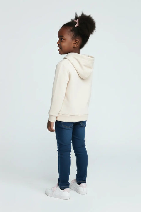 Girls Branded Pullover Hoodie - Cream
