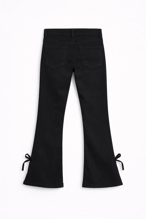 Girls Branded Bell Bottom Denim pant - Black