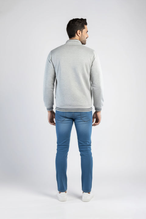 Men Quilt Tipping Zipper Mockneck MMQT06 - Heather Gray