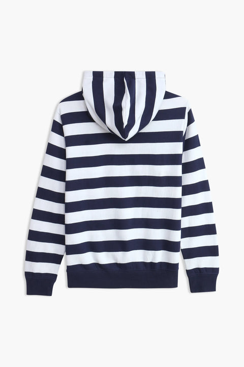 Women Branded Stripes Hoodie - Navy And White