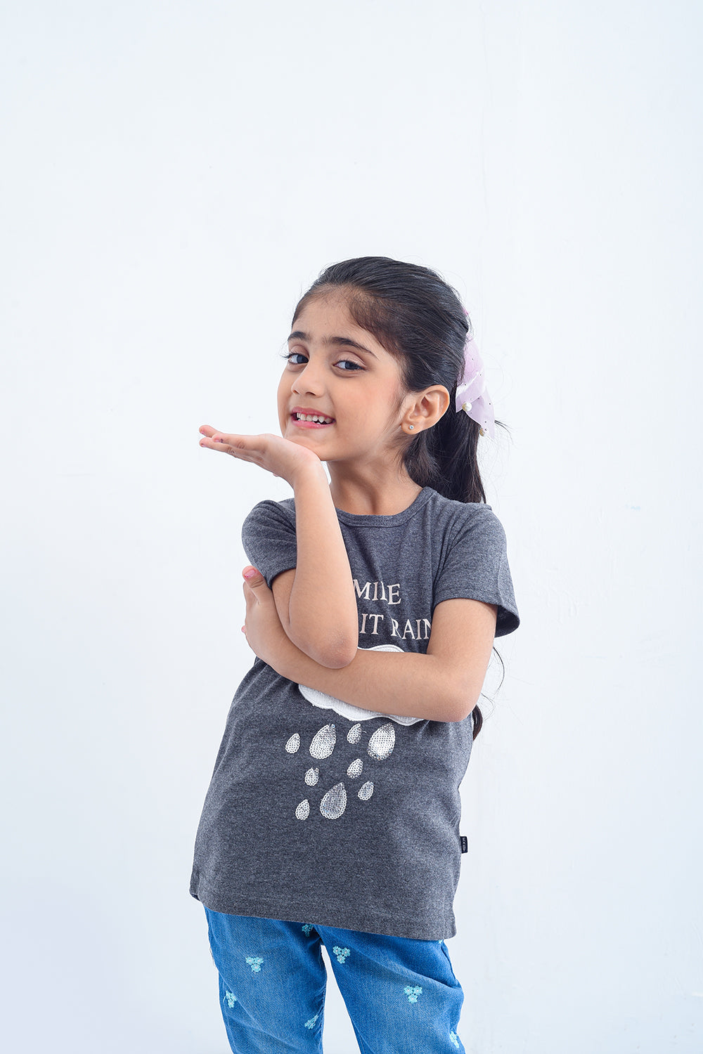 Girls Embellish Graphic T-Shirt - Charcoal