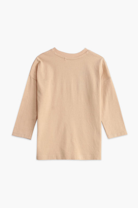 Girls Branded Sequins T-Shirt F/S - Beige