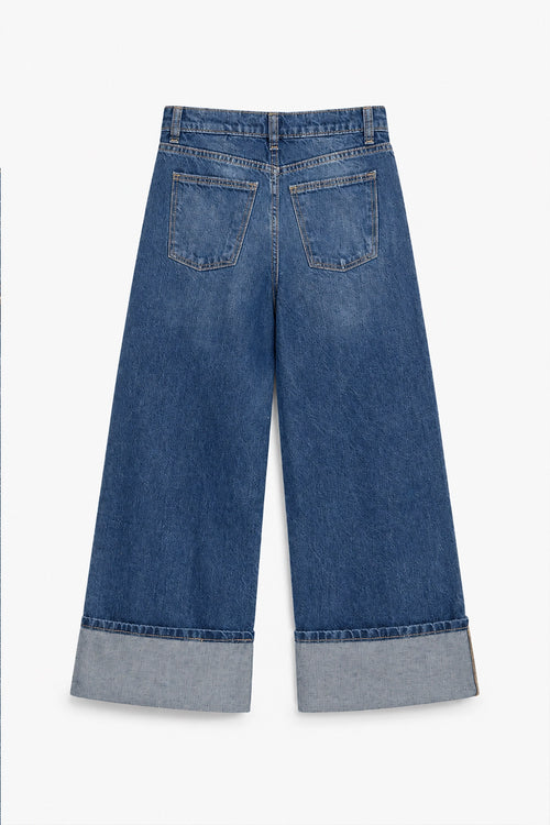 Girls Branded Wide Leg Denim pant - M/Blue