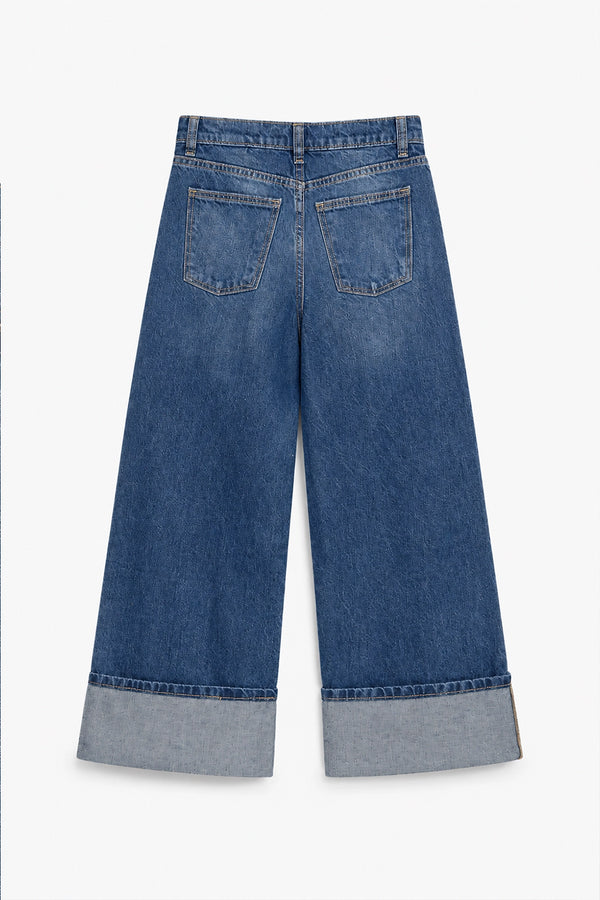 Girls Branded Wide Leg Denim pant - M/Blue