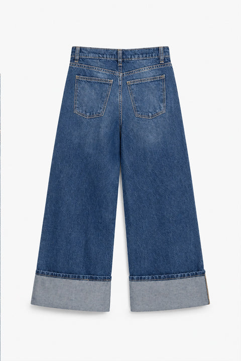 Girls Branded Wide Leg Denim pant - M/Blue