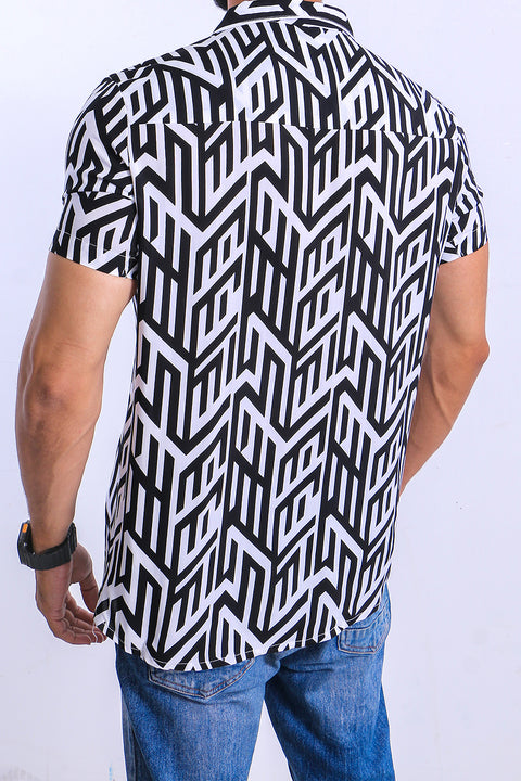 Men Casual Viscose printed Hawaii Dyed Shirt - Black & White