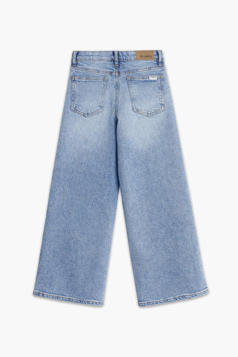 Girls Branded Wide Leg Jeans  - Ice Blue