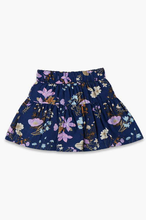 Girls Graphic Linen Mini Skirt - Navy