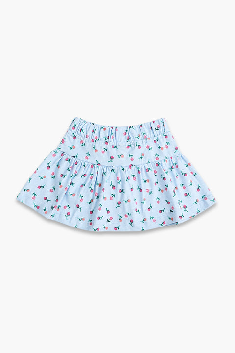 Girls Graphic Cotton Mini Skirt - Sky Blue