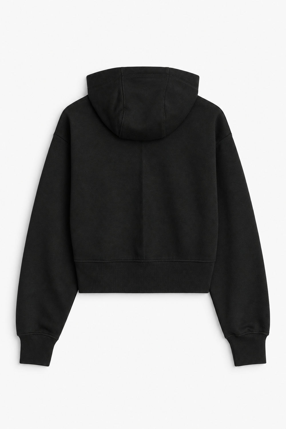 Women Branded Fleece Cropped Zipper Hoodie - Black