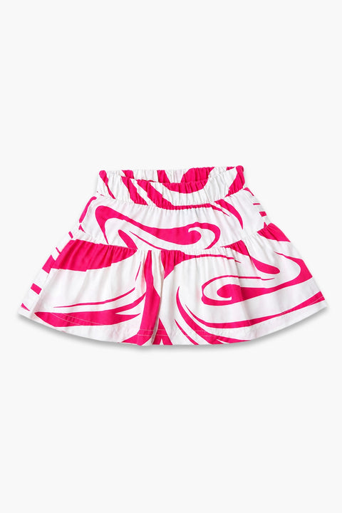 Girls Graphic Linen Mini Skirt - Pink and White