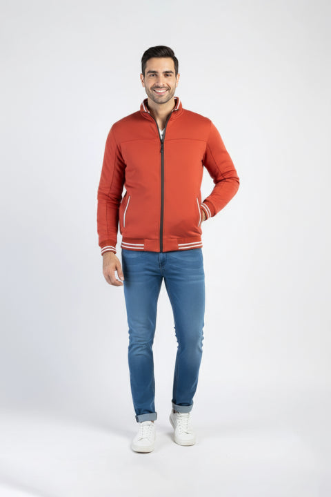 Men Quilt Tipping Zipper Mocknek MMQT06 - Rust