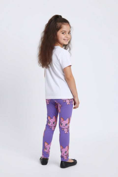 Girls Branded Graphic Legging - Purple
