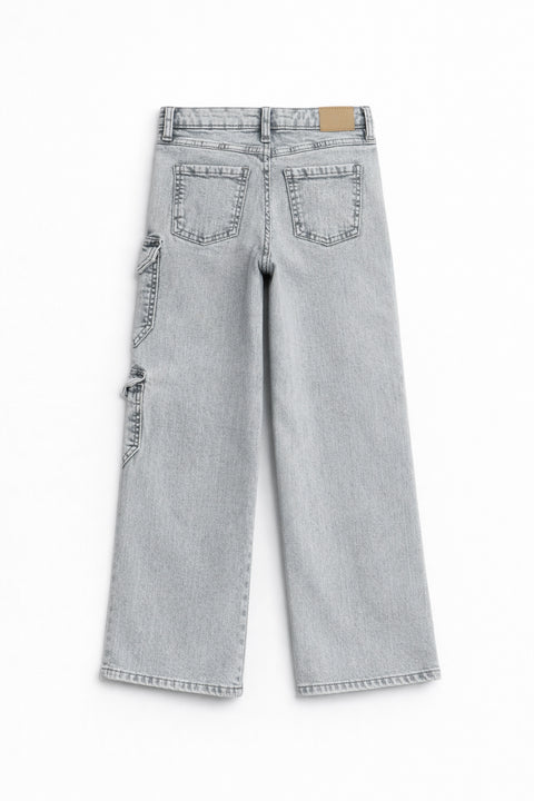 Girls Branded Cargo Jeans  - L/Grey