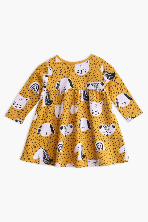 Girl Branded Graphic Frock - Mustard