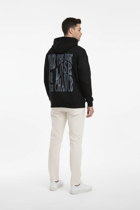 Men Branded Pullover Hoodie - Black